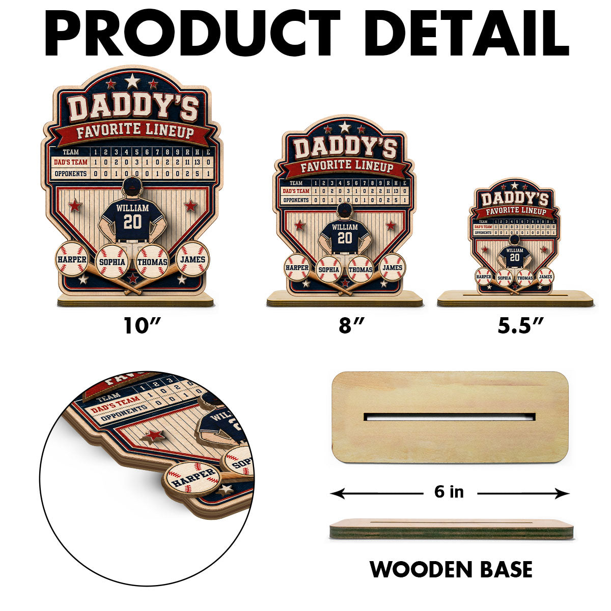 Baseball Dad Favorite Lineup - Personalized Wooden Plaque - Gift for Dad, Husband