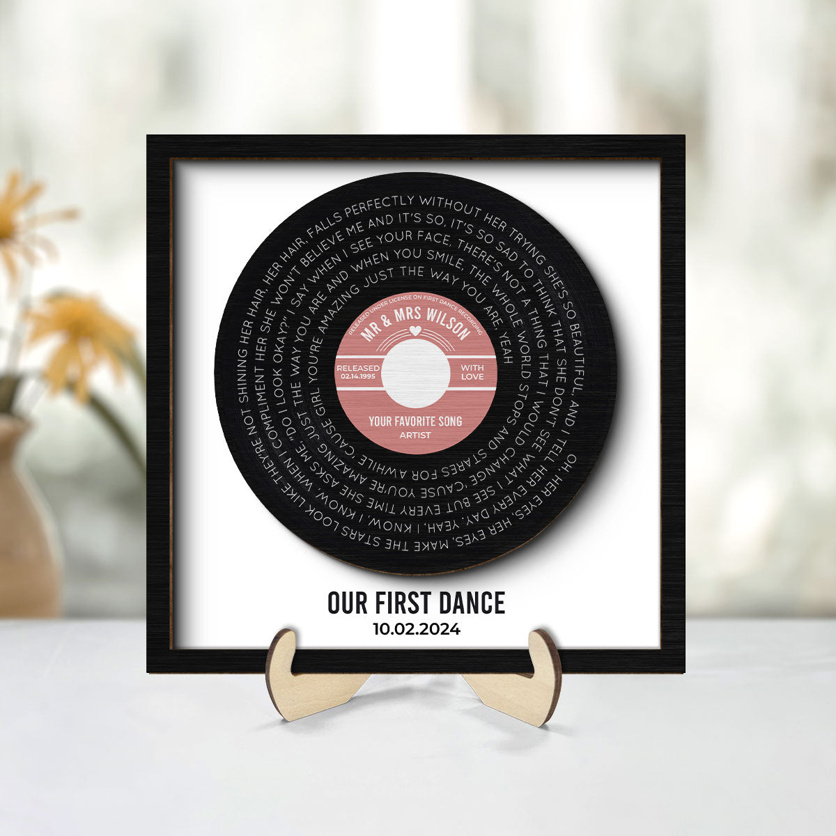 Custom Vinyl Record Label Print Personalized 2-Layer Wooden Plaque, Wedding, Valentine's Day, Anniversary, Mother's Day, Unique Gift for Him Gift for Her