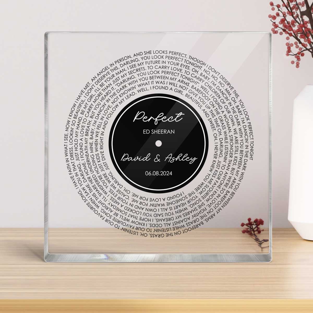 Custom Couple Favorite Song Vinyl Record Personalized Square Acrylic Block Plaque, Heartfelt 2025 Gift For Couple, For Him, For Her