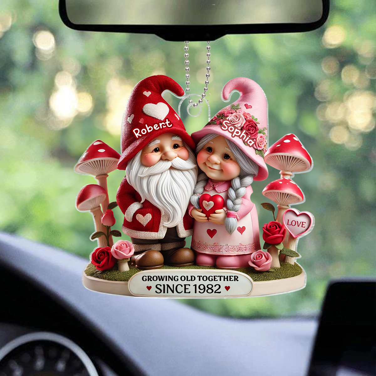 Gnome Mushroom Old Couple Gift for him, Gift for her, Personalized Acrylic Car Hanger