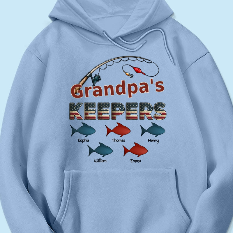 Nation Flag Grandpa's Keepers Fishing 4th Of July Personalized Shirt