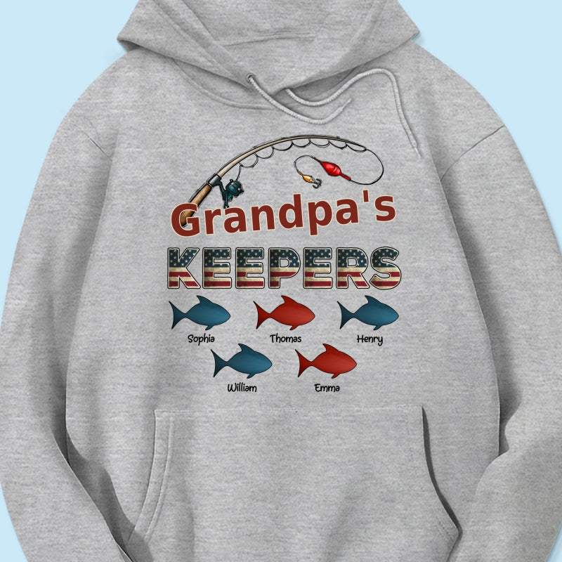 Nation Flag Grandpa's Keepers Fishing 4th Of July Personalized Shirt