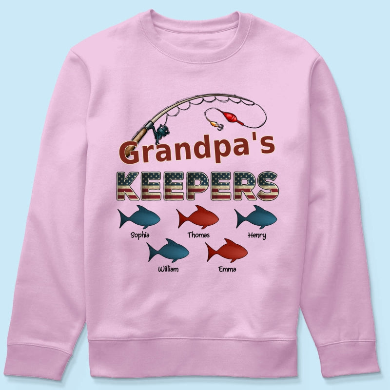 Nation Flag Grandpa's Keepers Fishing 4th Of July Personalized Shirt