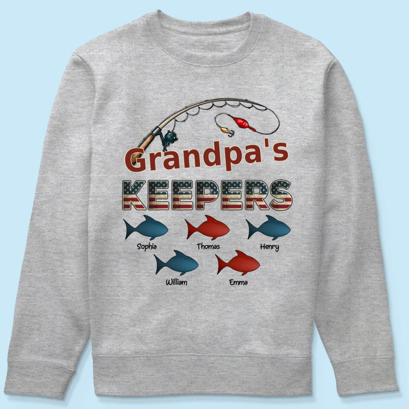 Nation Flag Grandpa's Keepers Fishing 4th Of July Personalized Shirt