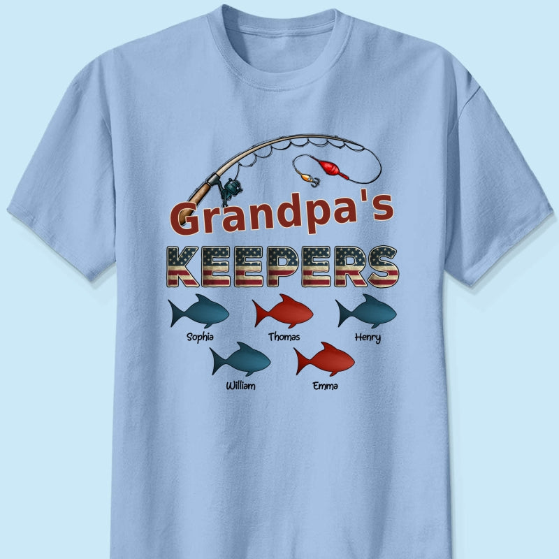 Nation Flag Grandpa's Keepers Fishing 4th Of July Personalized Shirt