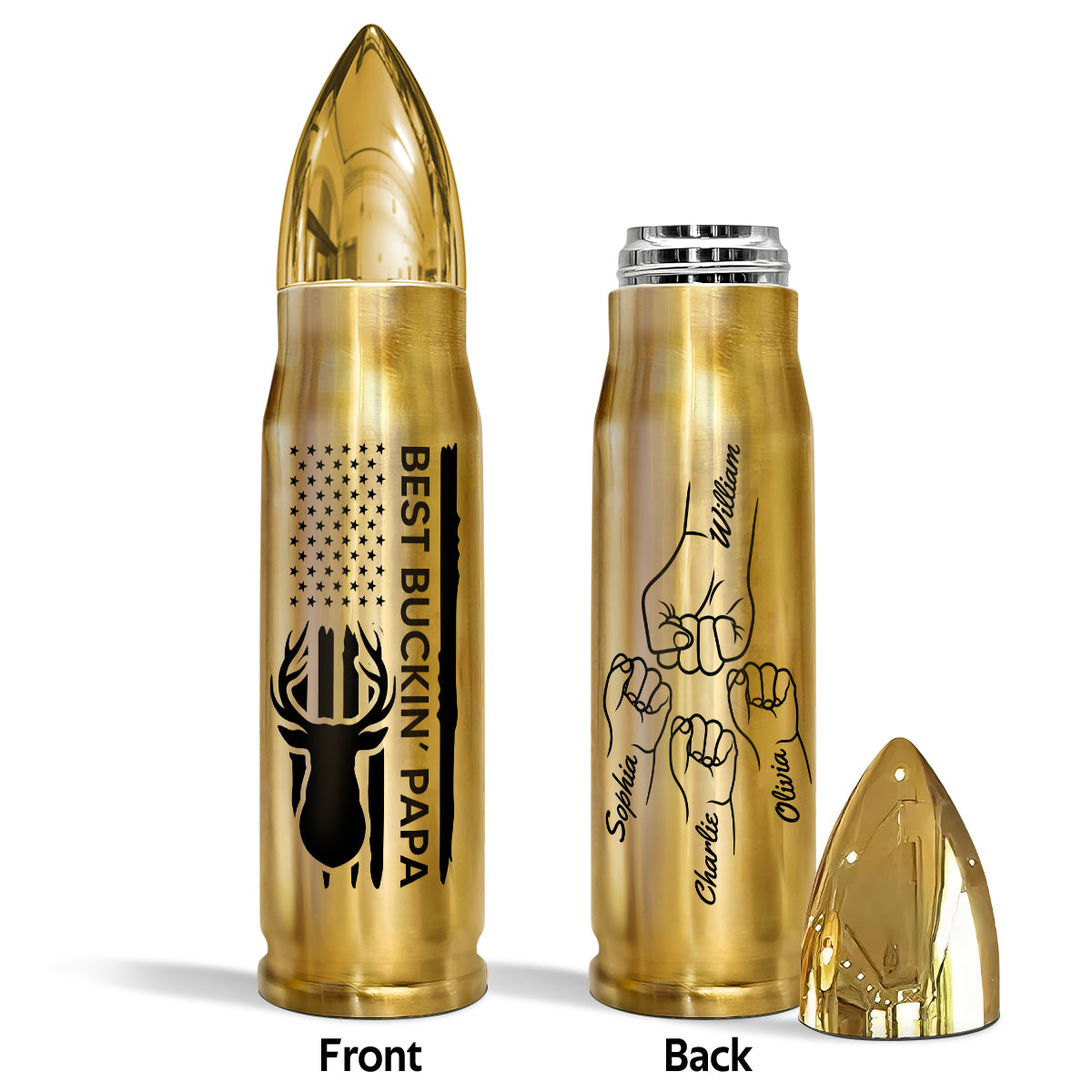 Best Buckin‘ Grandpa Dad Fist Bump Gift For Hunting Lover Personalized Bullet Tumbler
