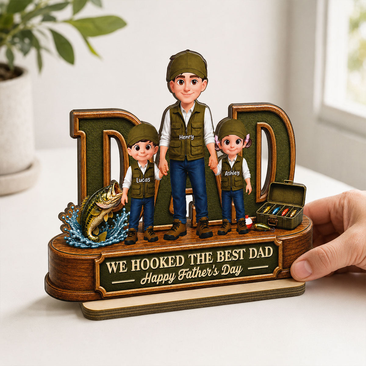 We Hooked The Best Dad Fishing Dad - Personalized 2-Layered Wooden Plaque - Gift For Fishing Dad, Fishing Lovers