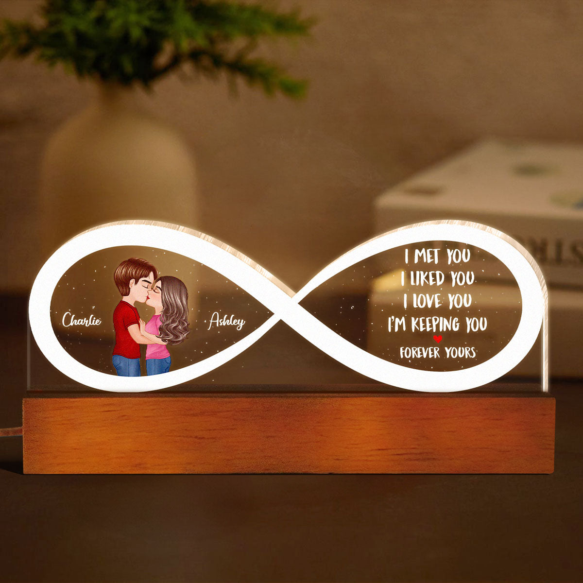 Couple Infinity I Met You Personalized Acrylic Block LED Night Light, Gift, Anniversay Gift For Couples