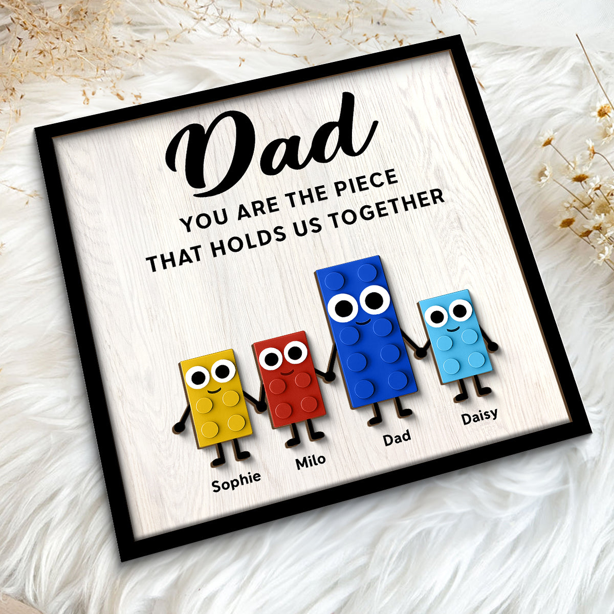 Dad And Kids Cute Puzzle Personalized 2-Layered Wooden Plaque, Gift for Dad, Gift for Husband