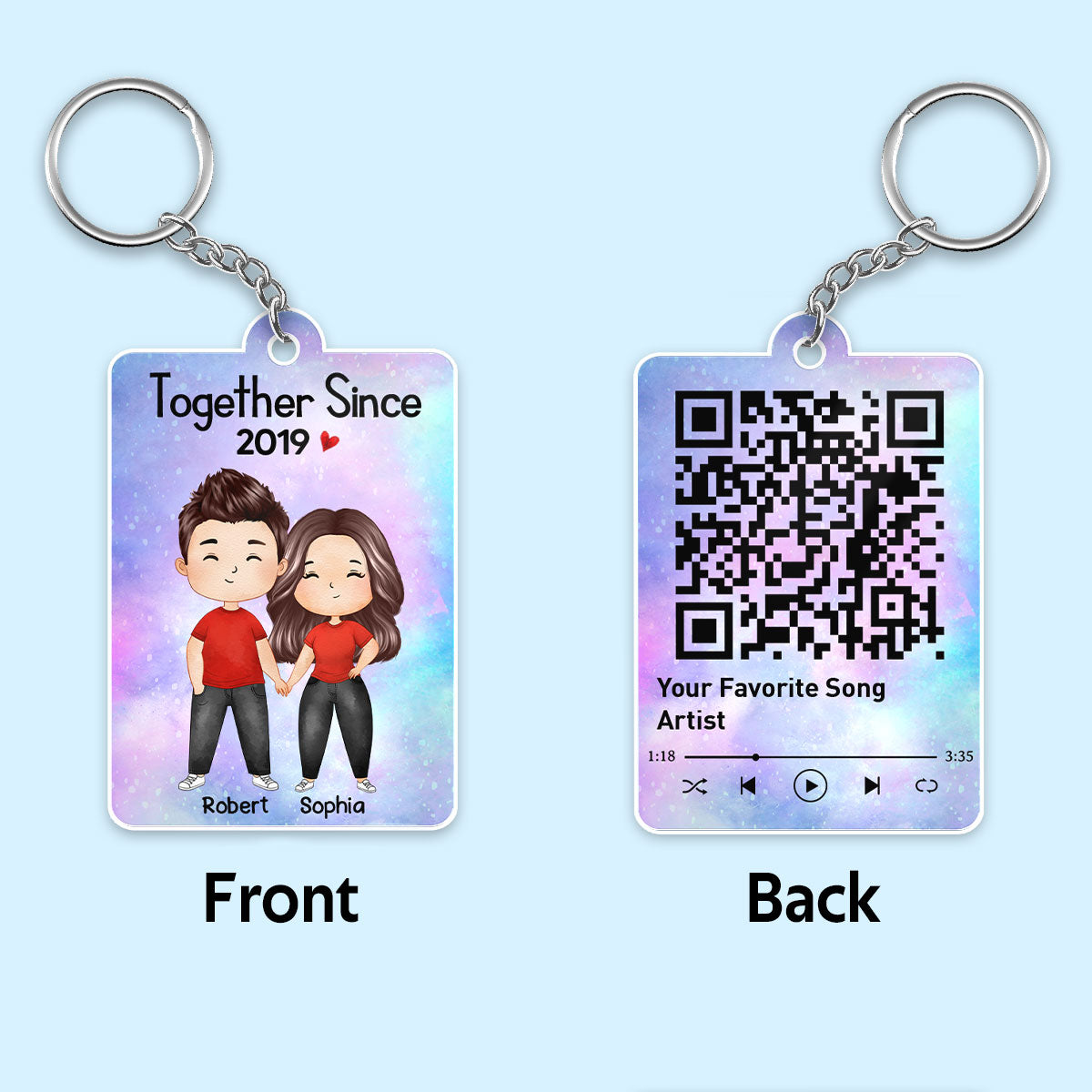 Doll Couple Watercolor Together Since Favorite Song QR Code Personalized Acrylic Keychain