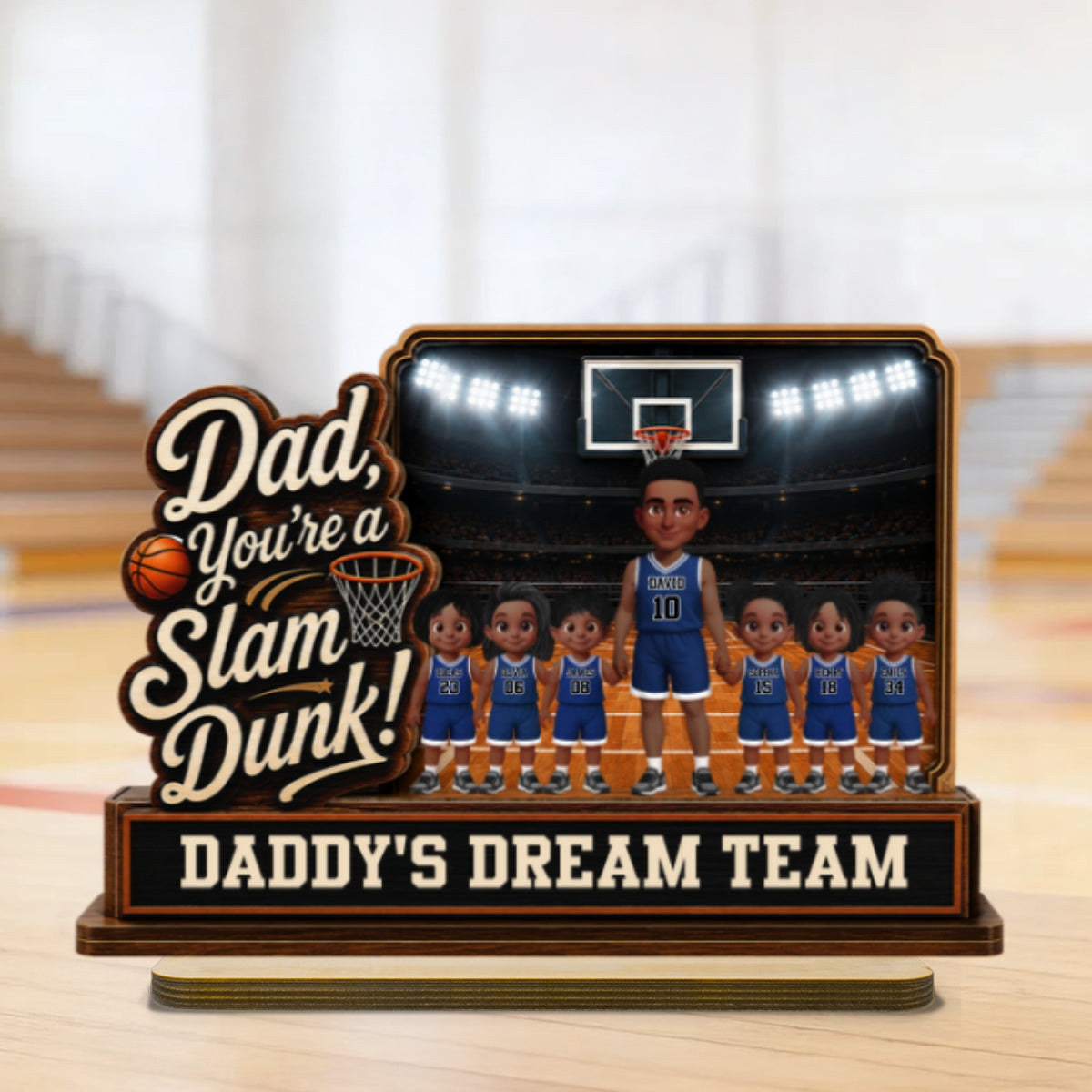 Dad You Are A Slam Dunk Basketball Man & Kids 2D Flat - Personalized 2-Layered Wooden Plaque - Gift For Basketball Dad