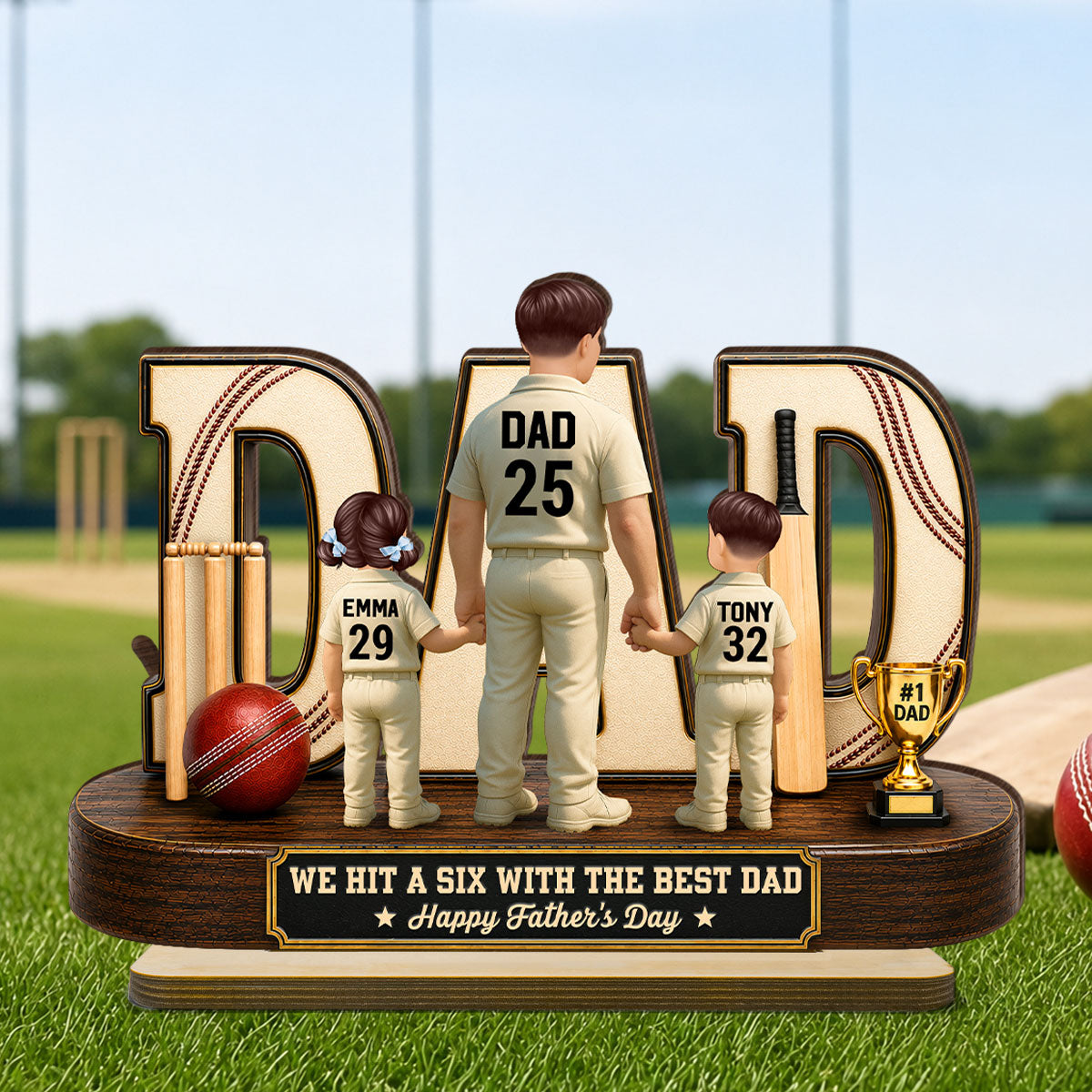 Cricket Dad Legend Hit A Six With The Best Dad - Personalized 2-Layered Wooden Plaque - Gift For Dad, Husband, Cricket Lovers