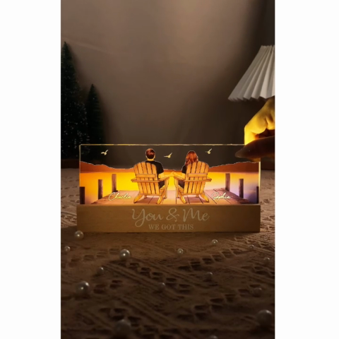 Couple Sitting On The Bridge, Lake Dock Personalized Acrylic Block LED Night Light, Heartfelt 2025 Gift For Couple, For Her, Girlfriend, Wife