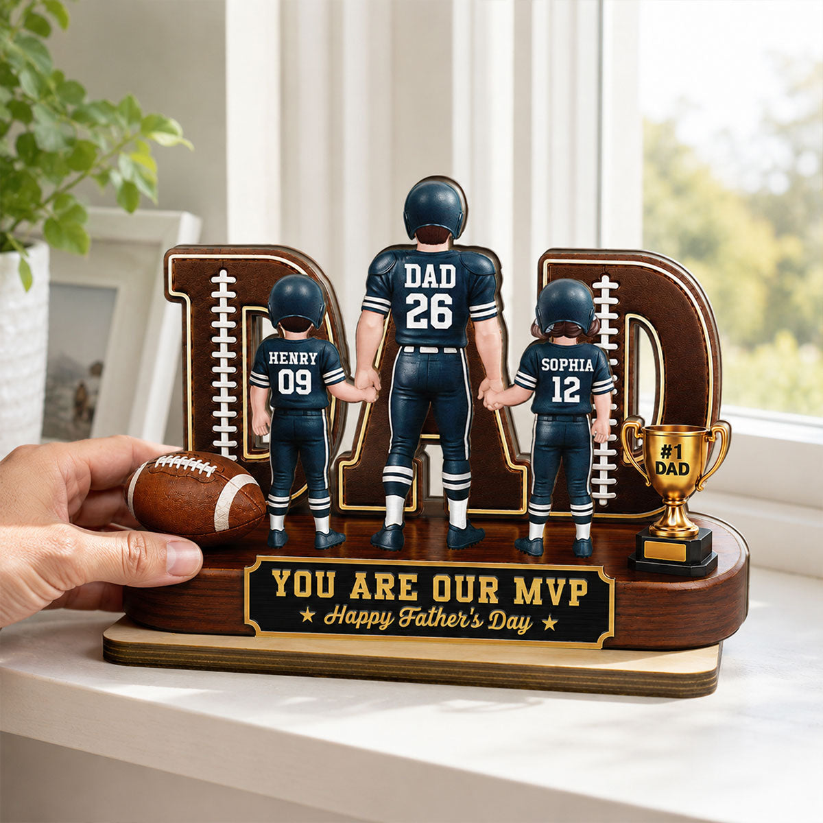 American Football No 1 Dad Legend Daddy's Dream Team - Personalized 2-Layered Wooden Plaque - Gift For Dad