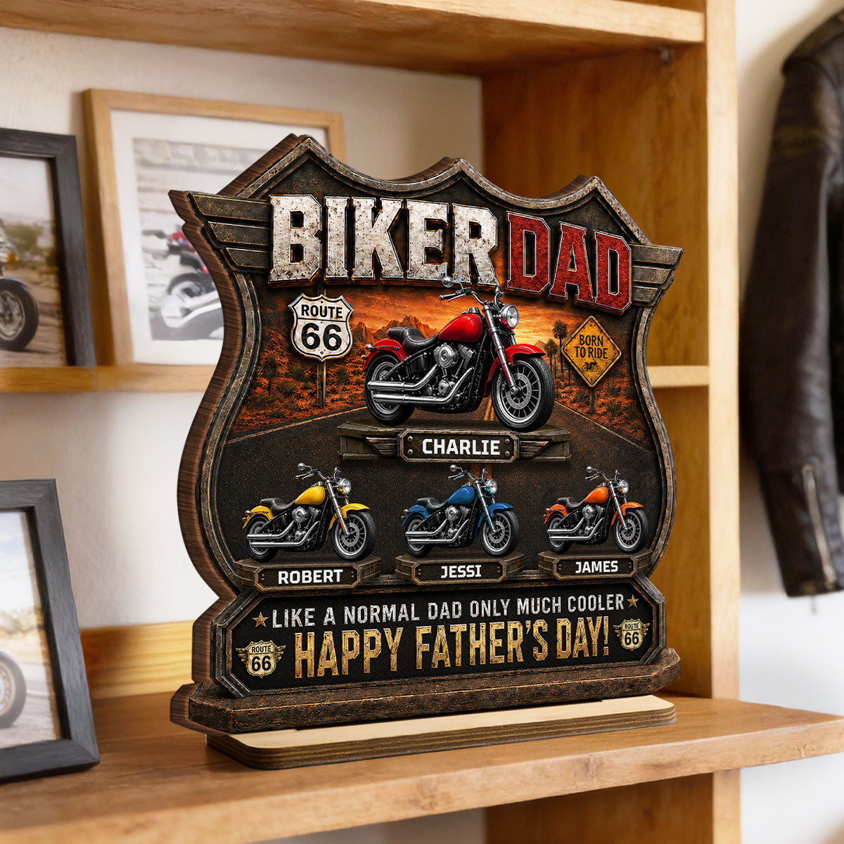 Biker Dad Cooler Dad - Personalized 2-Layered Wooden Plaque - Gift For Dad, Husband, Grandpa, Bikers