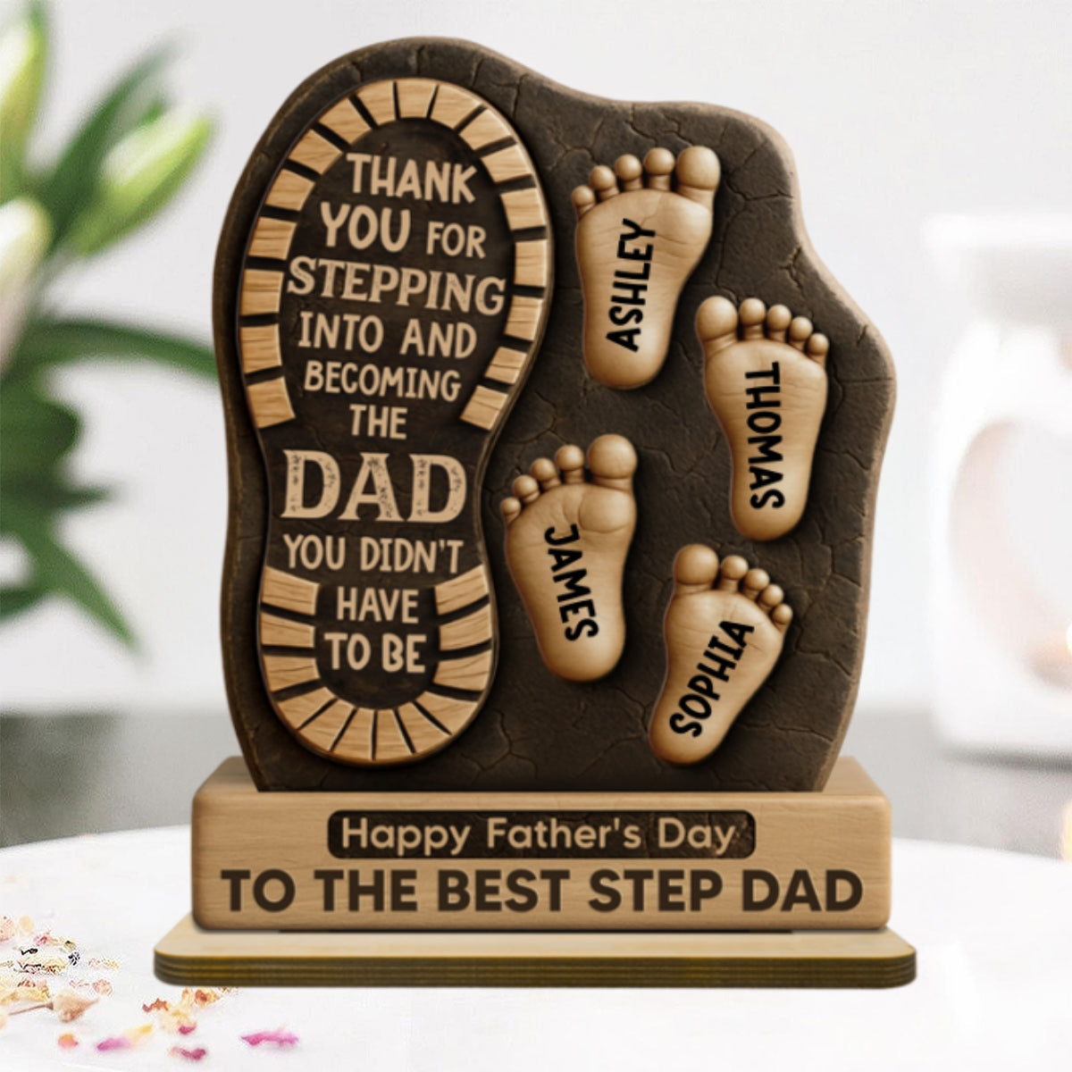 Happy Best Step Dad Ever Personalized 2-Layer Standing Wooden Plaque| Heartfelt Gift For Stepdad, Bonus Dad