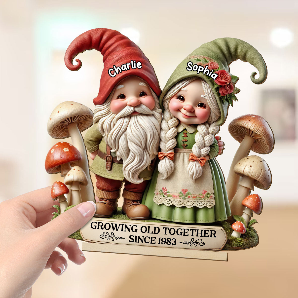 3D Effect Whimsical Gnome Couple Personalized Standing Wooden Plaque, Heartfelt Gift For Couple, For Him, For Her, Husband, Wife