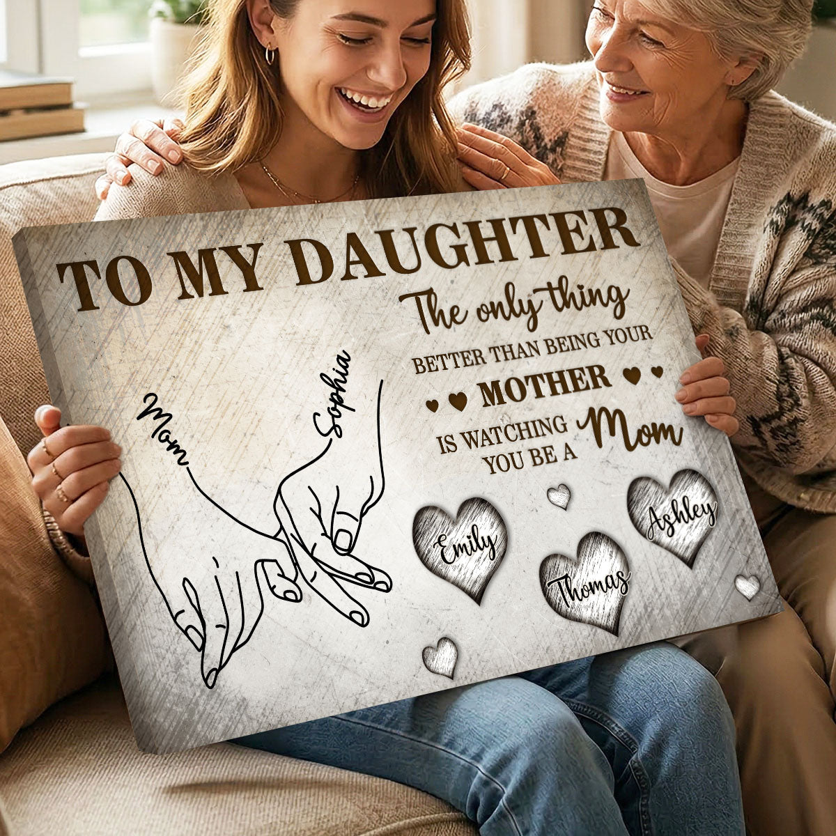 To My Daughter Mom And Daughter Holding Hands Custom Kids Names -Personalized Wall Art, Poster, Canvas- Mother's Day Gift For Daughter