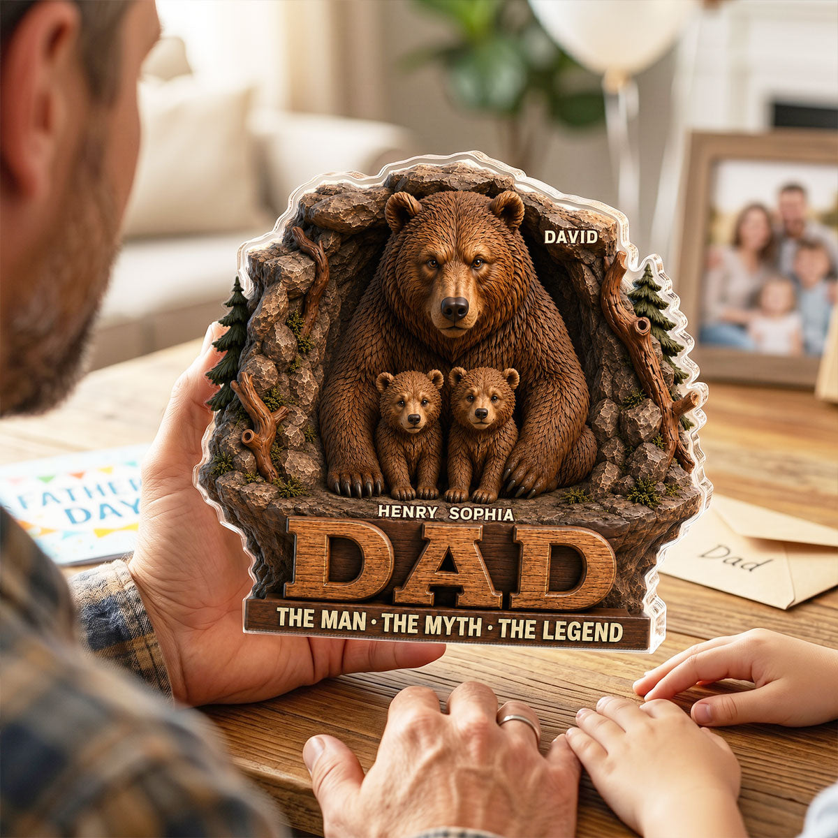 Papa Bear Dad The Man The Myth The Legend - Personalized Acrylic Block Plaque - Cool Gift For Dad