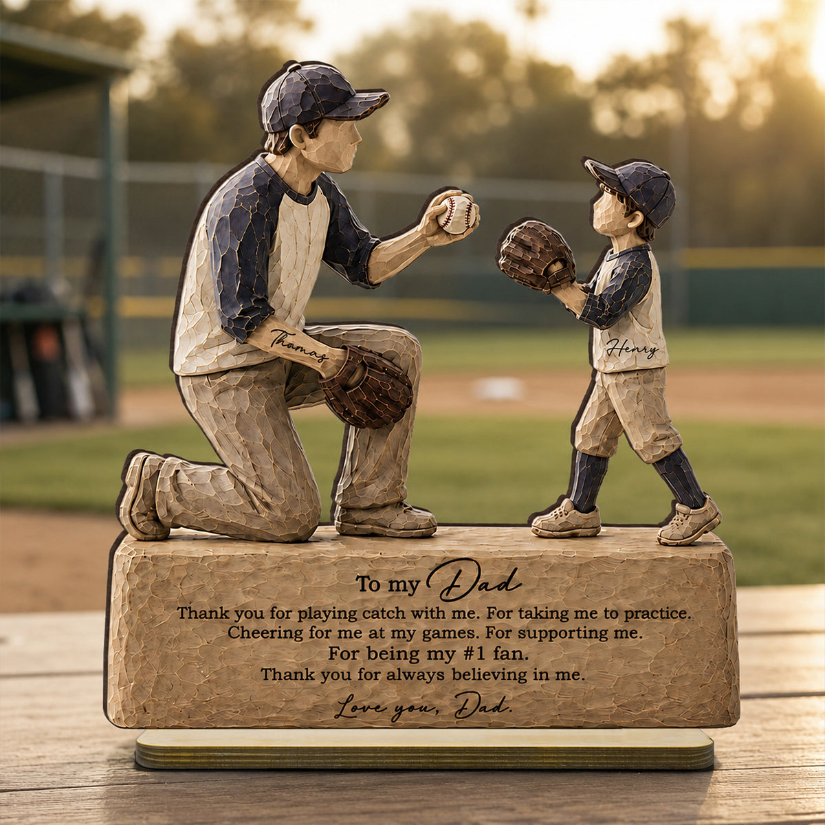 To My Baseball Dad Thanks for Playing Catch with Me - Personalized 2-Layered Wooden Plaque - Gift for Dad from Son