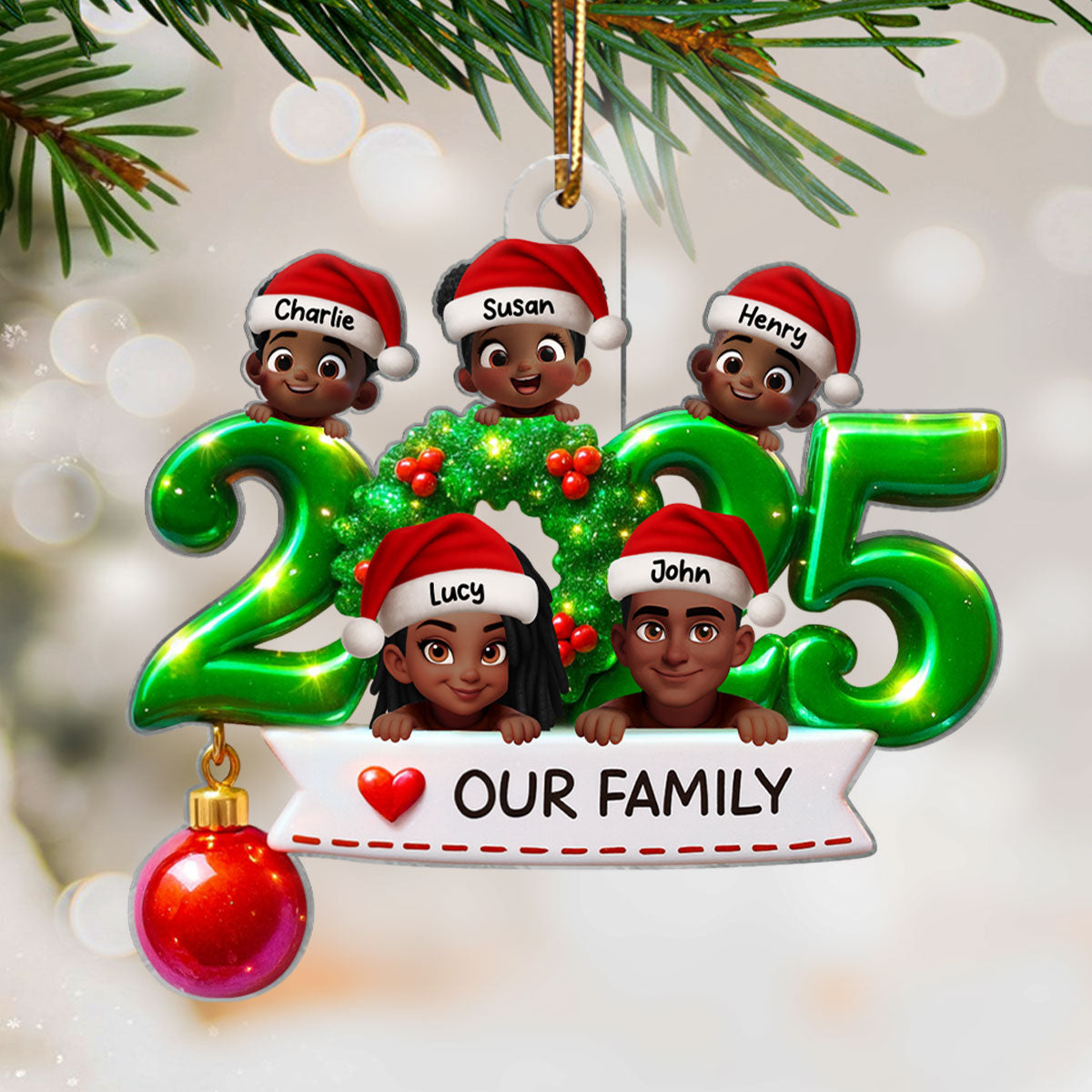 Family Peeking 2025 Personalized 3D Effect Acrylic Ornament, Christmas Tree Decor, Gift for Husband, Wife, Kids
