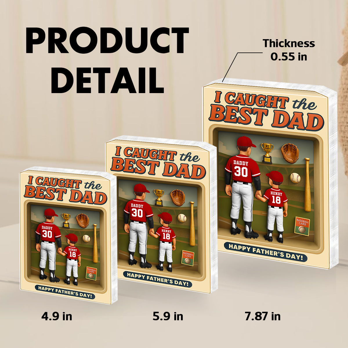 Baseball Dad And Kids, Custom Action Figure, Personalized Toy Box Acrylic Block, gift