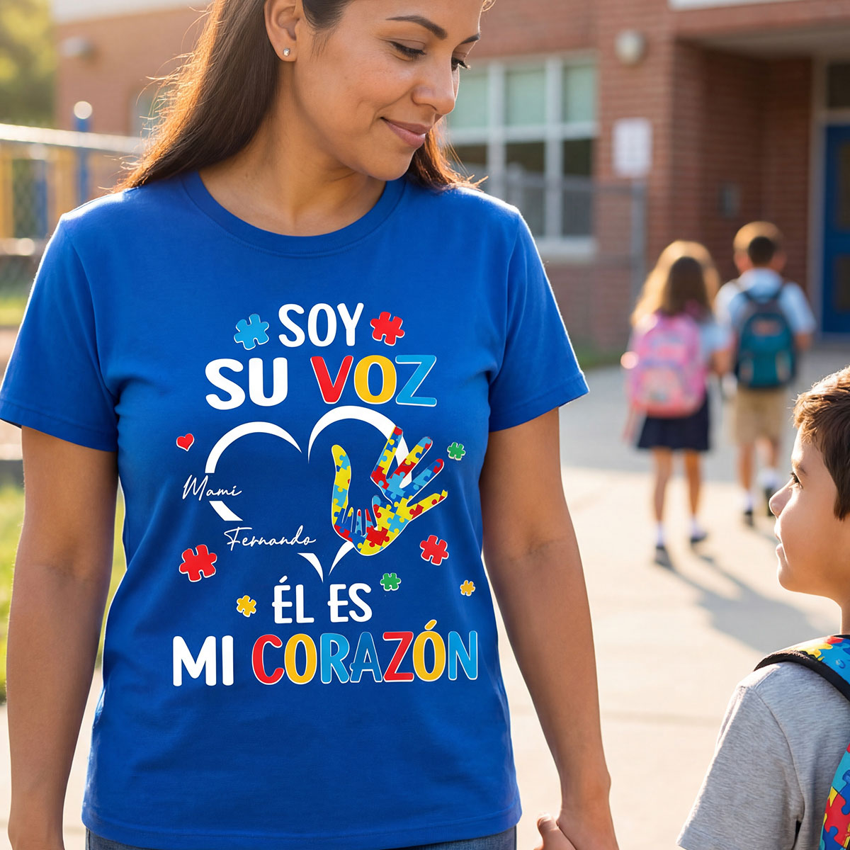 Soy Su Voz l Es Mi Corazn I'm His Voice He's My Heart - Personalized Shirt - Spanish Ver Autism Awareness