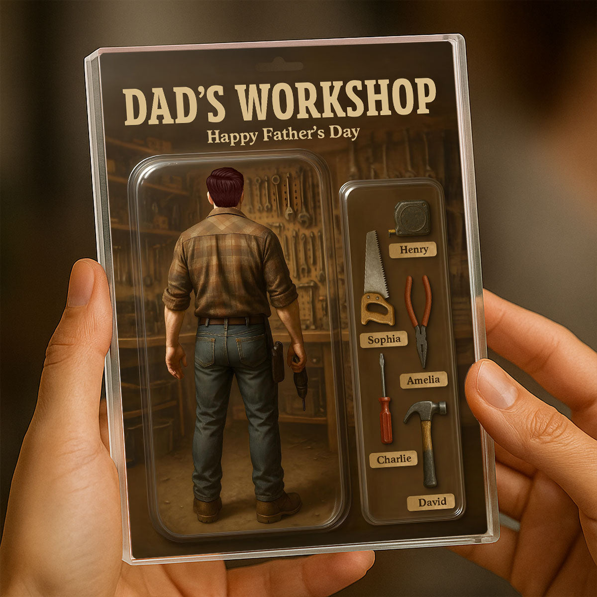 Dad's Workshop With Kids' Names Grandpa's Workshop Custom Figure Personalized Acrylic Block Plaque, Unique Gift For Him, For Dad, For Grandpa