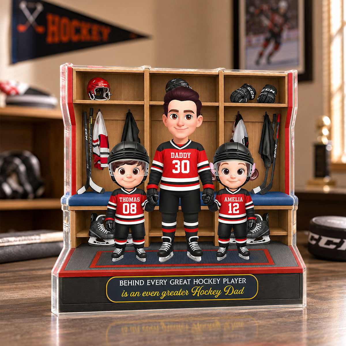 Hockey Dad And Kids Locker Room - Personalized Acrylic Block Plaque - Gift For Dad, Husband