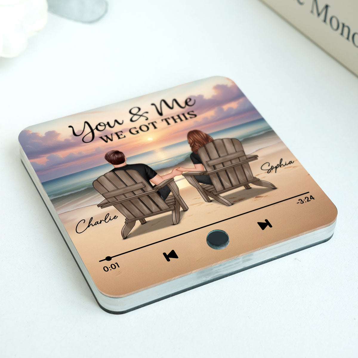 Couple Back View At Beach Favorite Song Personalized Bluetooth Music Fridge Magnet, Gift For Couple