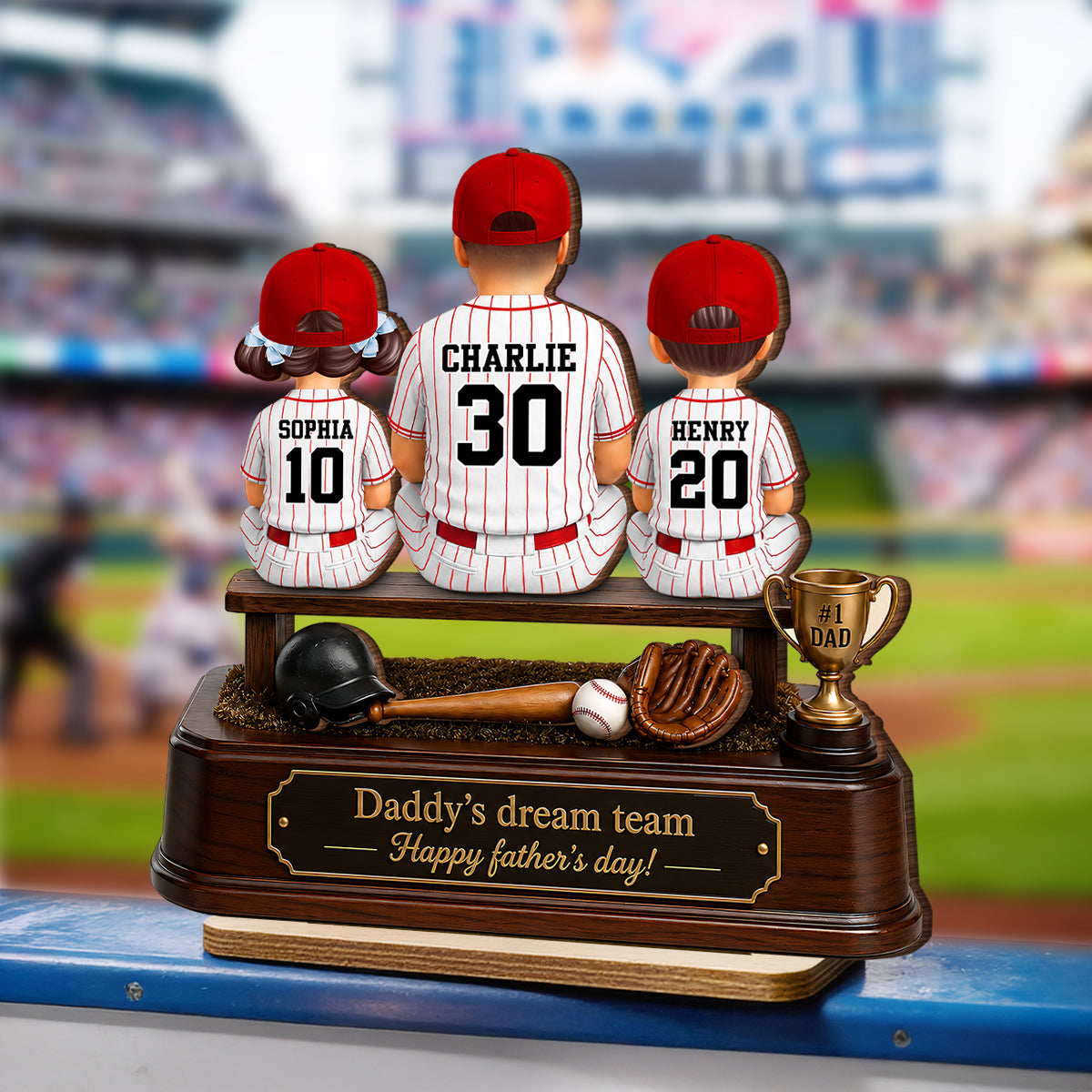 Baseball Daddy's Dream Team - Personalized 2-Layered Wooden Plaque - Gift for Dad, Husband