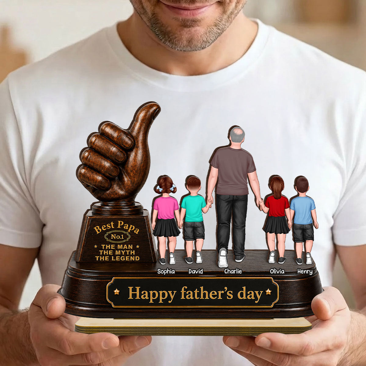 No. 1 Dad Grandpa Trophy - Personalized 2-Layered Wooden Plaque - Gift for Dad, Husband