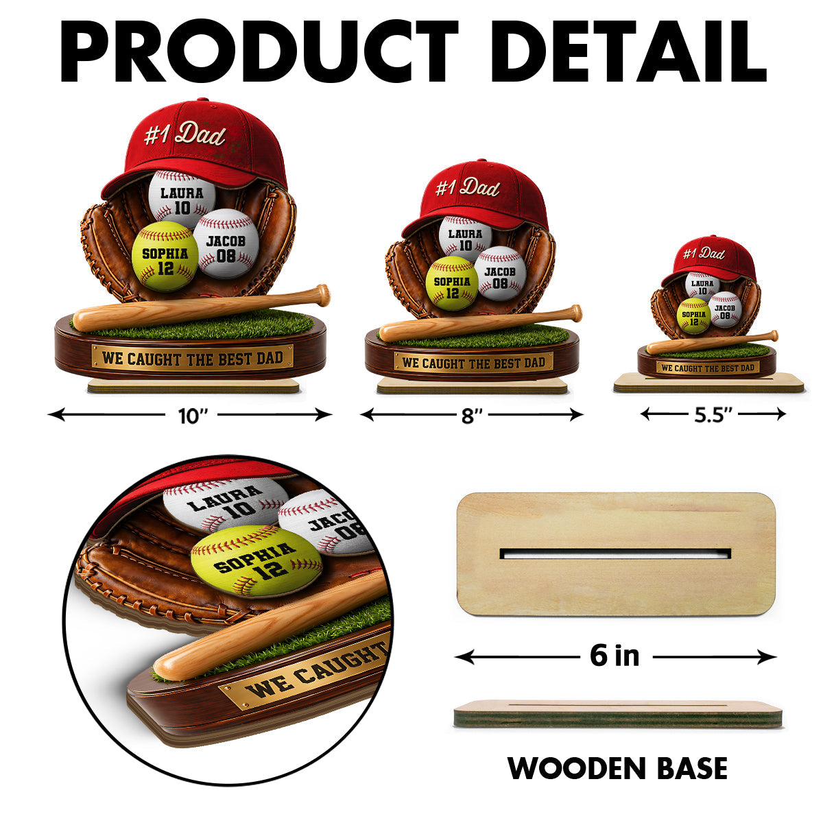 No 1 Baseball Dad - Personalized 2-Layered Wooden Plaque - Gift for Dad, Husband