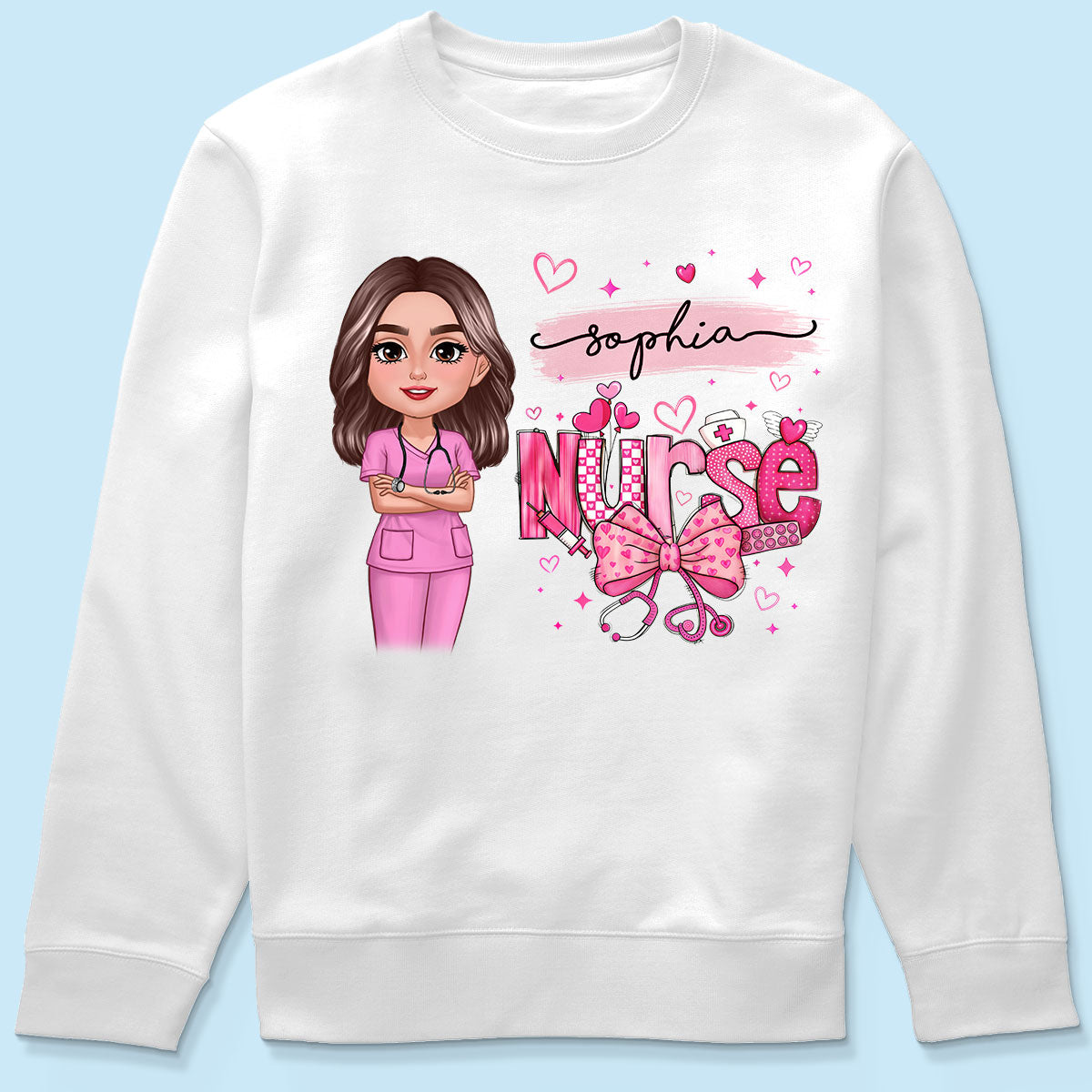 Nurse Pink Coquette Bow Personalized Shirt, Birthday Gift For Nurse Wife Girlfriend Bestie