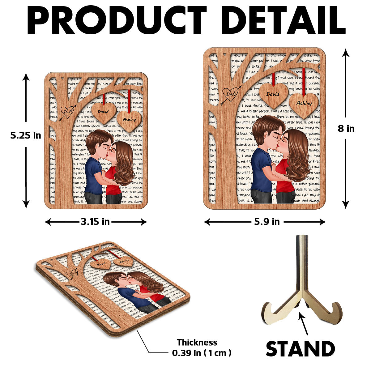 Couple Kissing Under Tree Love Gift For Him For Her Personalized 2-Layer Wooden Plaque