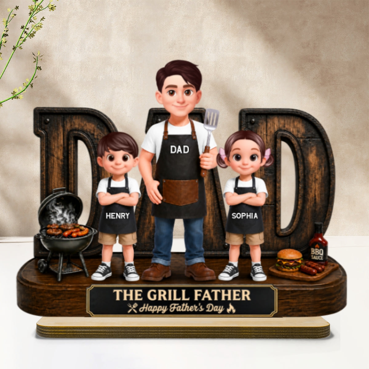 BBQ King Of The Grill Dad - Personalized Wooden Plaque - Gift For Dad, Husband