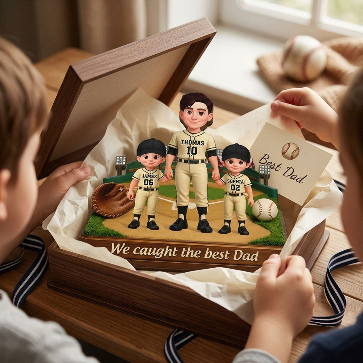 We Caught The Best Dad Baseball Field - Personalized 2-Layered Wooden Plaque - Gift For Baseball Dad