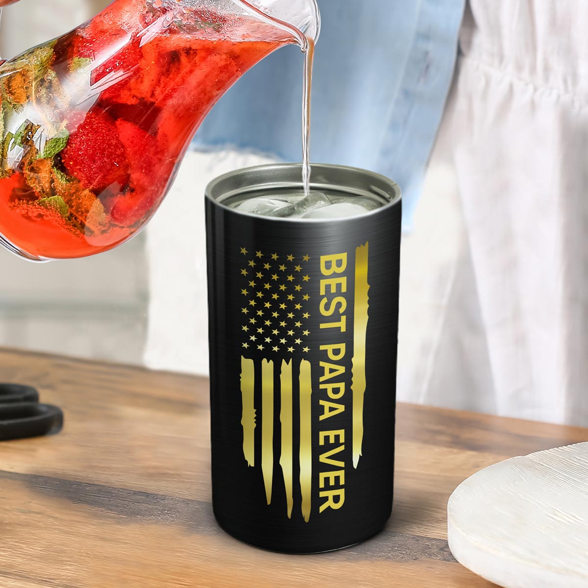 Best Papa Ever Gift For Grandpa Nation Flag Fist Bumps Outline Personalized 4-in-1 Can Cooler