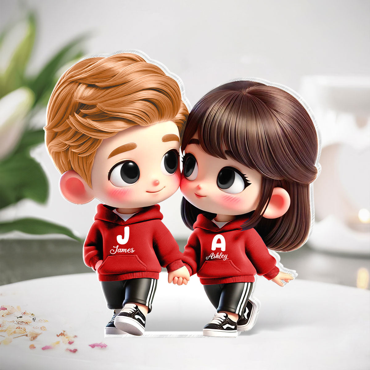 3D Effect Cute Cartoon Couple Holding Hands Personalized Acrylic Block Plaque, Anniversary & Gift for him, Gift for her