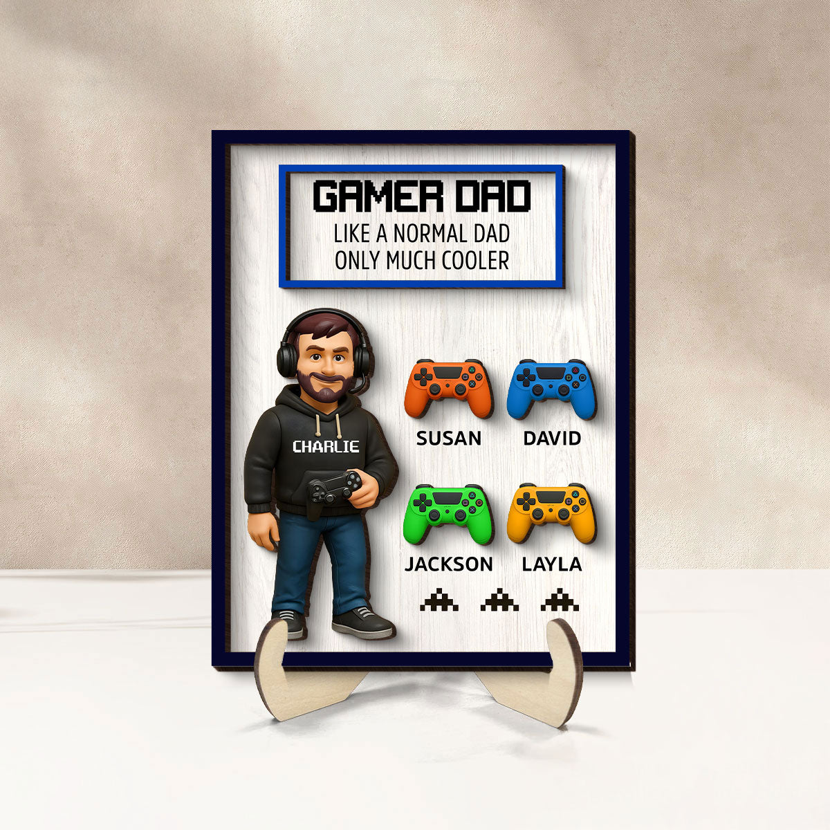 Gamer Dad Much Cooler Personalized 2-Layered Wooden Plaque, Gift for Gamer Dads