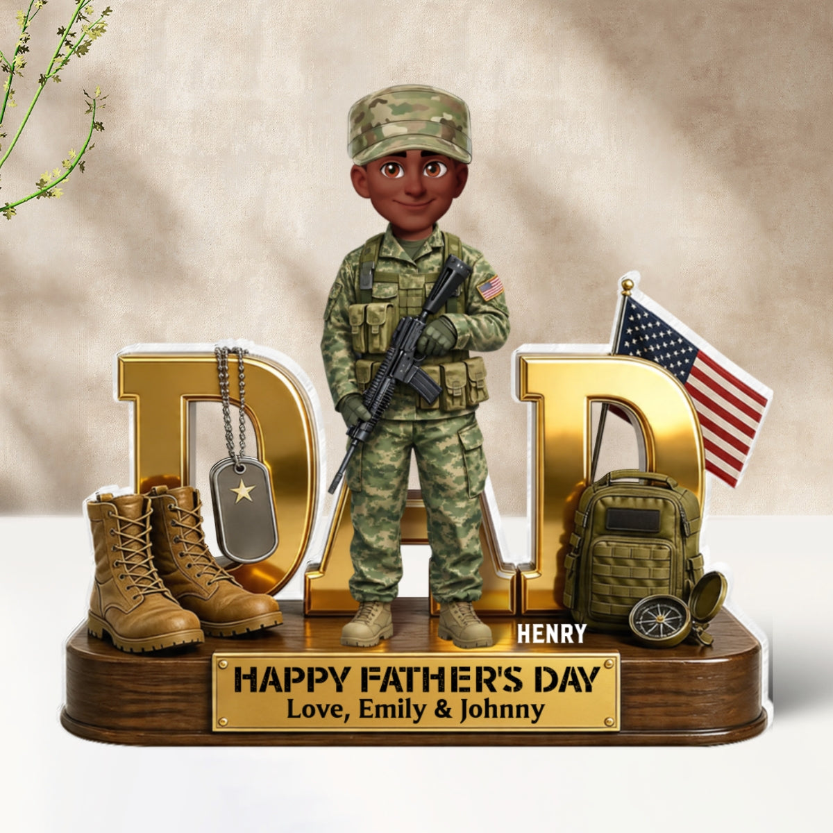 Proud American Military Armed Force Hero Dad 2D Flat - Personalized Acrylic Block Plaque - Gift For Dad