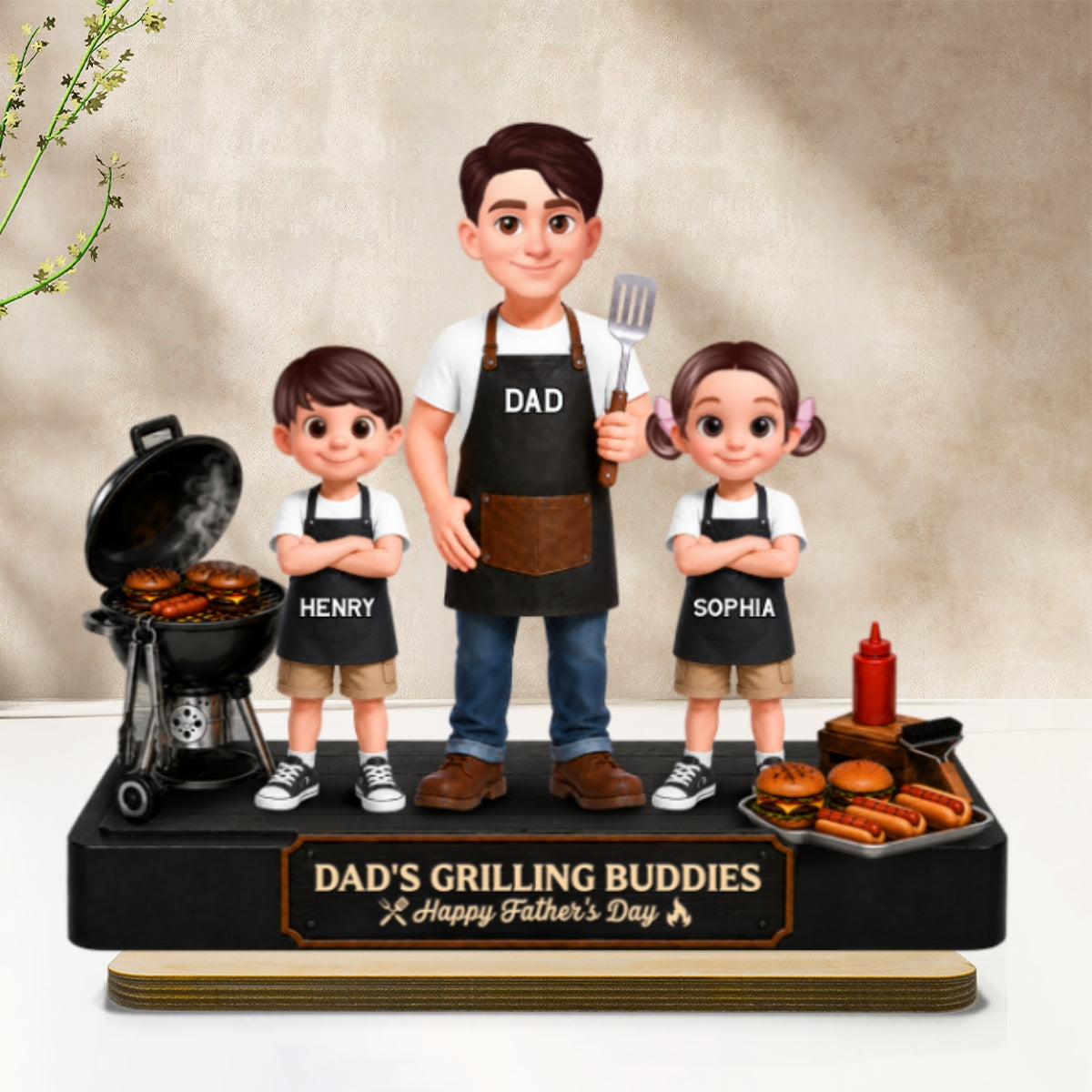 BBQ Dad's Grilling Buddies The Grill Master - Personalized 2-Layered Wooden Plaque - Gift For Dad, Husband
