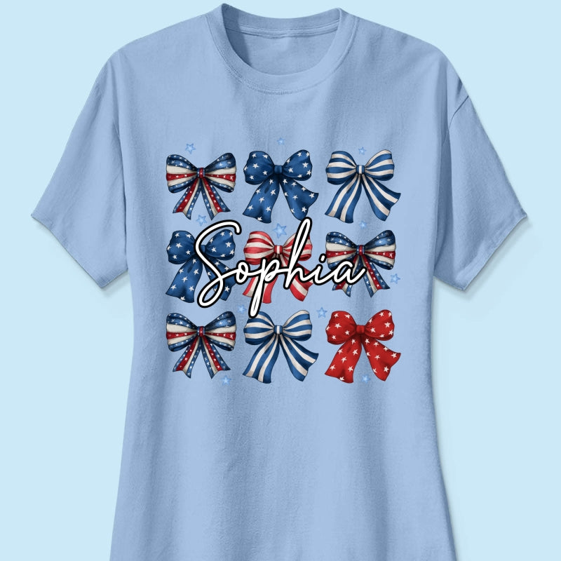 Coquette American Bows 4th Of July Independence Day Personalized Shirt, Gift For Mom, Wife, Girlfriend