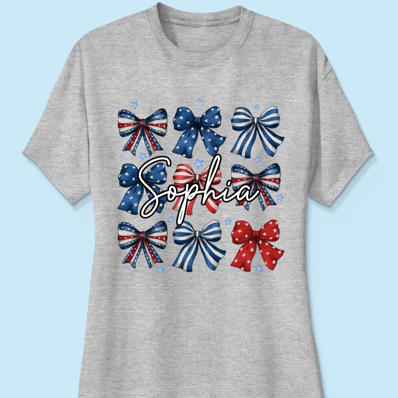 Coquette American Bows 4th Of July Independence Day Personalized Shirt, Gift For Mom, Wife, Girlfriend