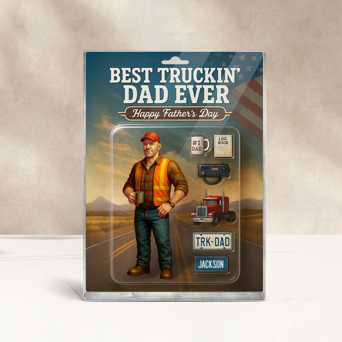 Best Truckin' Dad Ever Custom Action Figure Personalized Acrylic Block Plaque, Gift for Trucker Dads