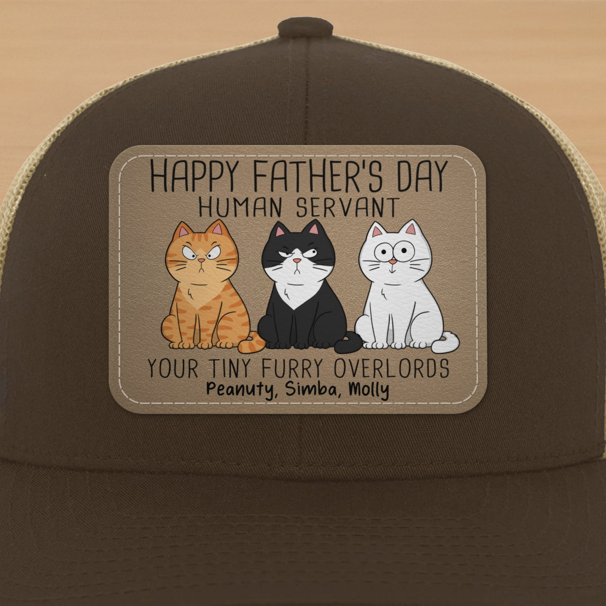 Happy Father‘s Day Human Servant Funny Cute Cats Personalized Leather Patch Hat, Gift For Cat Dad
