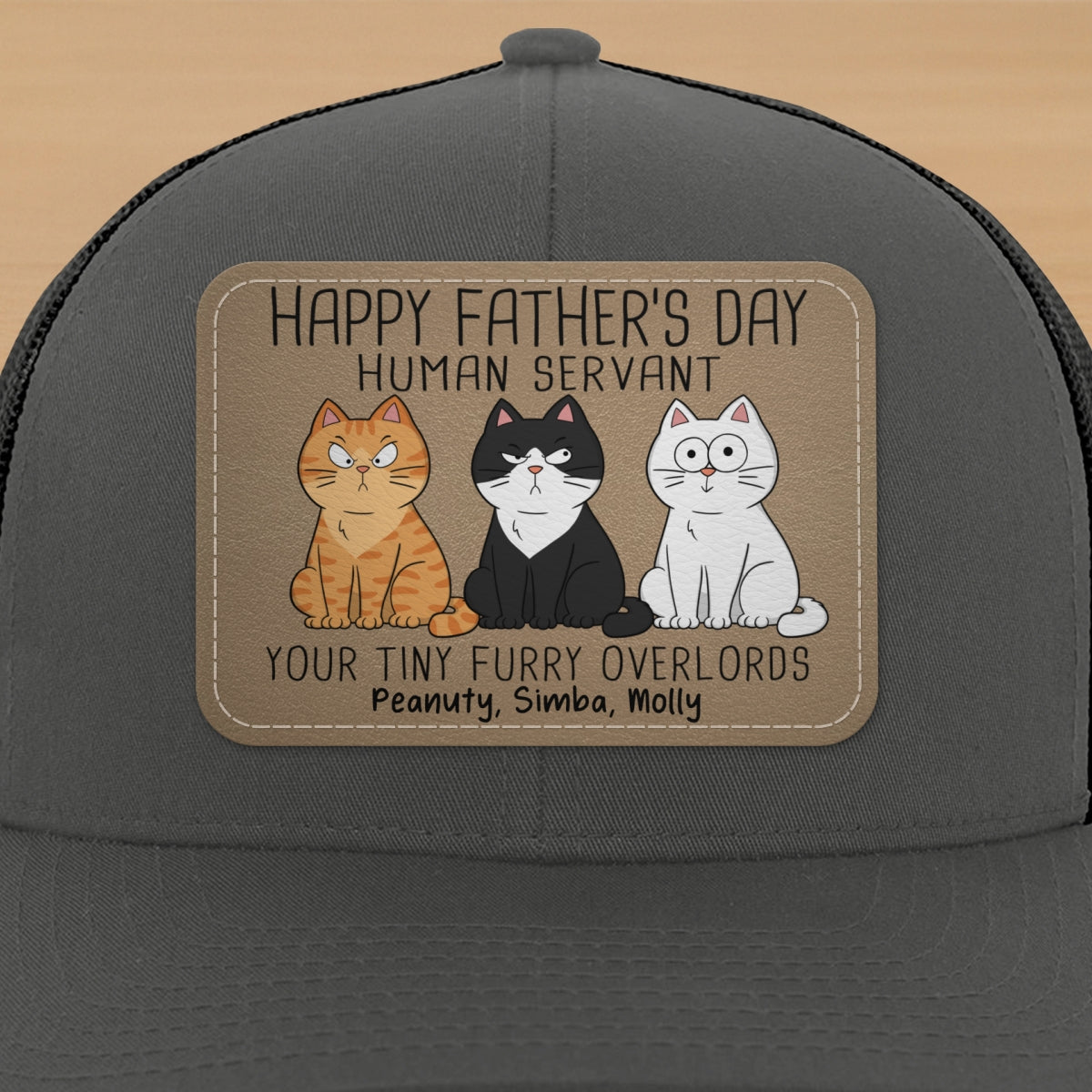 Happy Father‘s Day Human Servant Funny Cute Cats Personalized Leather Patch Hat, Gift For Cat Dad