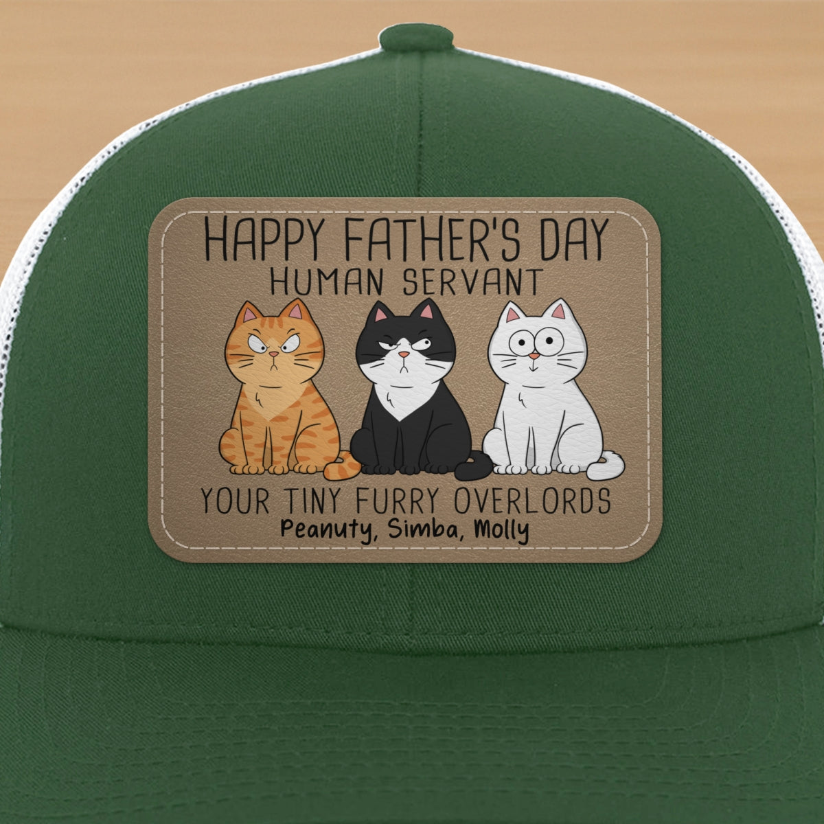 Happy Father‘s Day Human Servant Funny Cute Cats Personalized Leather Patch Hat, Gift For Cat Dad