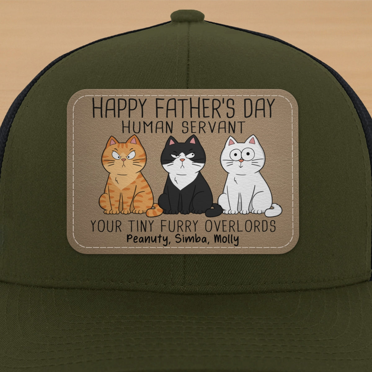 Happy Father‘s Day Human Servant Funny Cute Cats Personalized Leather Patch Hat, Gift For Cat Dad