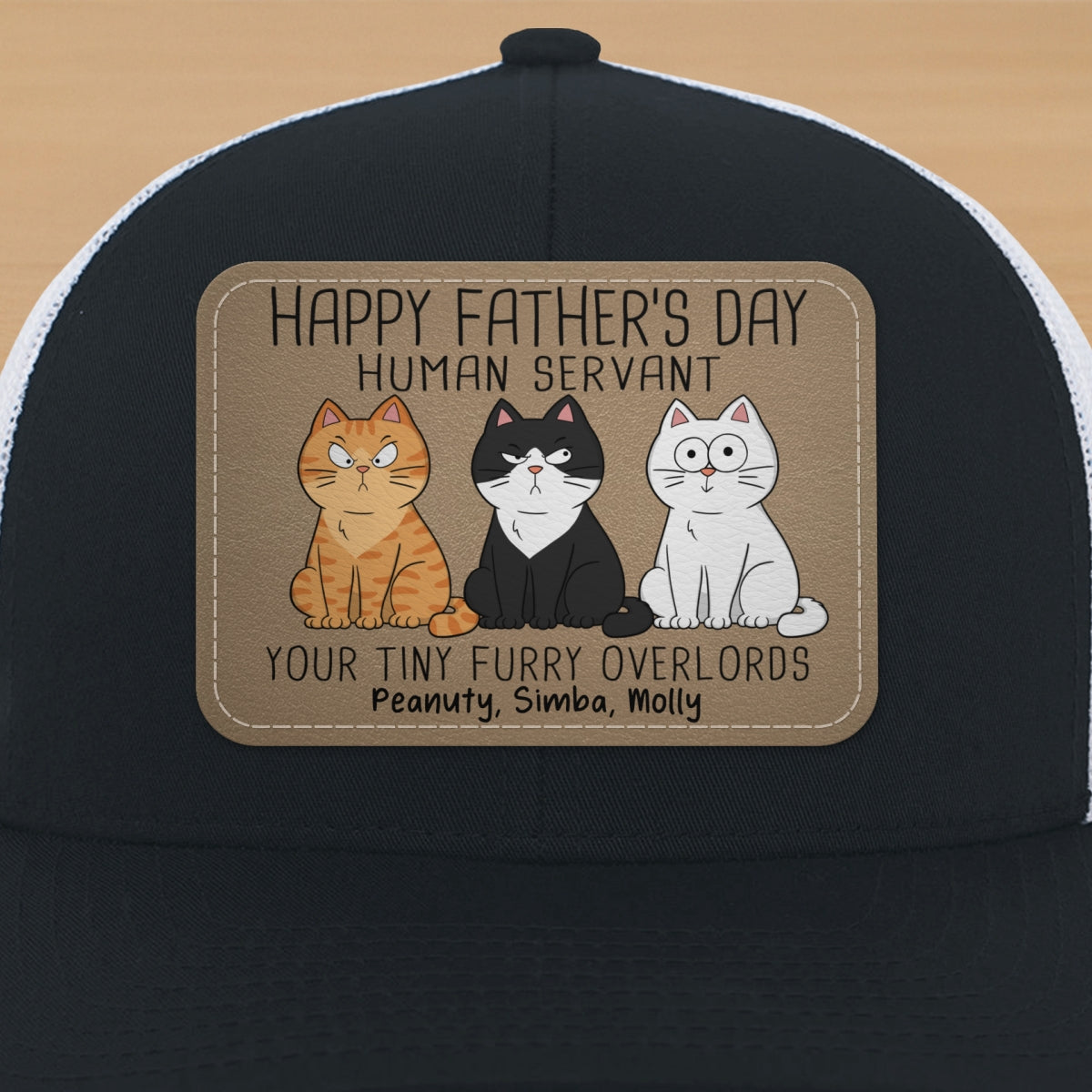 Happy Father‘s Day Human Servant Funny Cute Cats Personalized Leather Patch Hat, Gift For Cat Dad